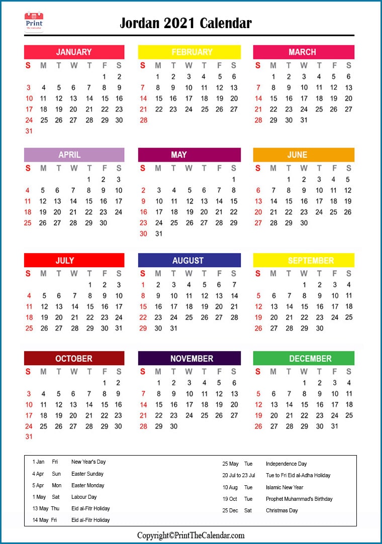 Jordan Printable Calendar 2021